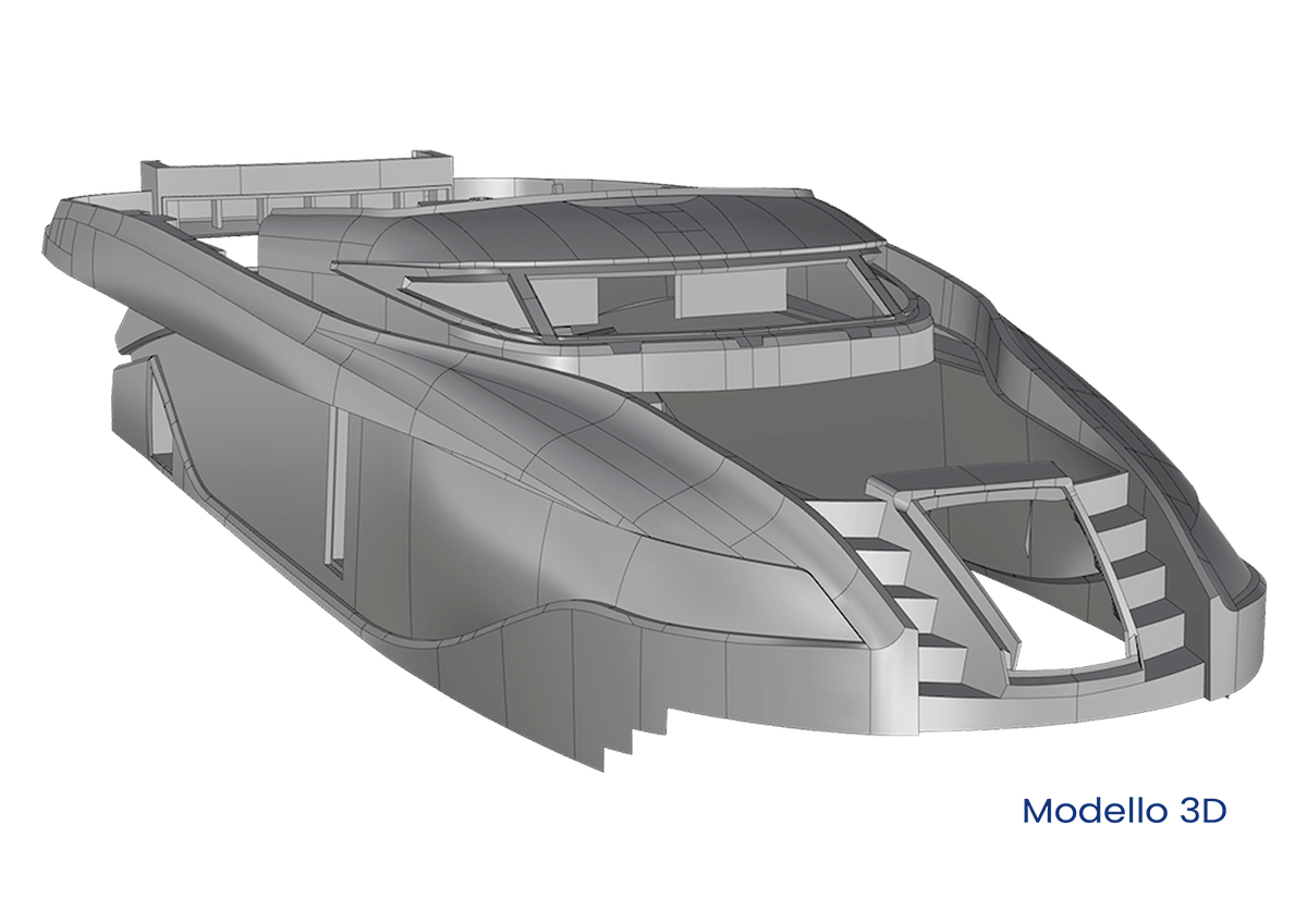 Scansione 3D motoryacht 30mt e conversione in NURBS modello 3D