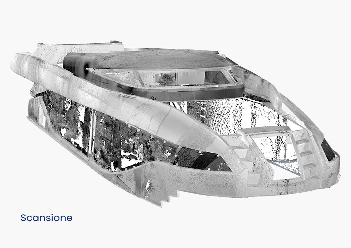 Scansione 3D motoryacht 30mt e conversione in NURBS scansione2